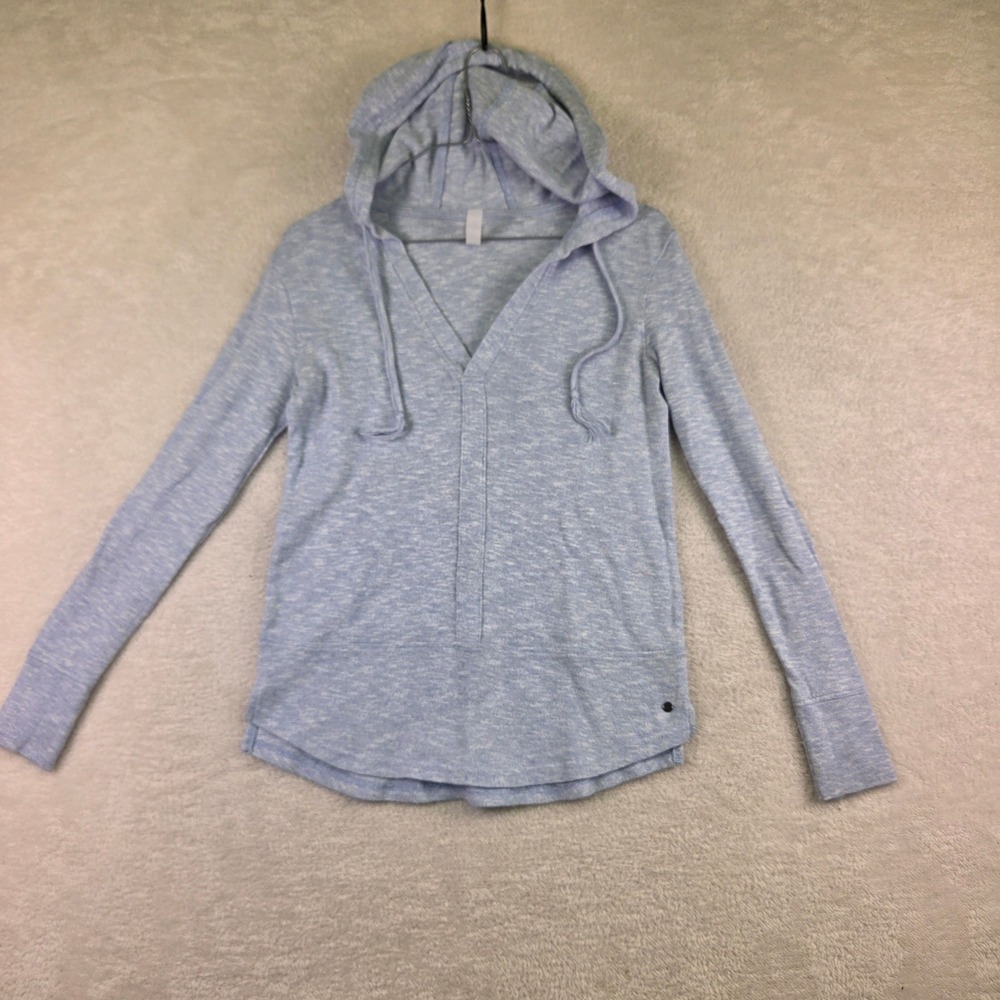 Ripzone Womens Pullover Hoodie Light Blue Heathered V-Neck Tassel S/P 4215